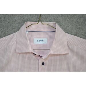 Eton Contemporary Shirt Mens 16 41 Pink Dress Check Long Sleeve Spread Collar